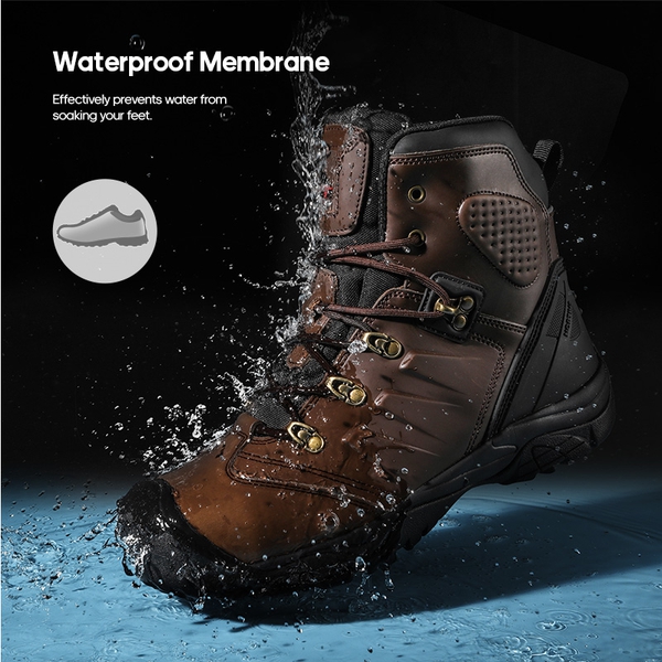 Men's Waterproof Steel Toe Cap Work Boots - DARK BROWN - 2
